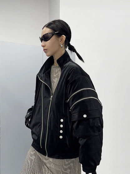 FUZZYKON Matte Leather Cotton-padded Jacket