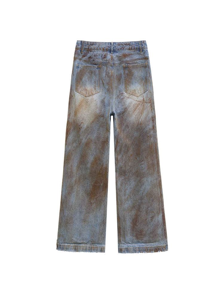FUZZYKON Vintage Vibes: Hand-Painted Distressed Denim Jeans