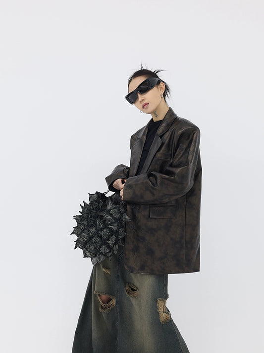 FUZZYKON Rich Tone Black-Brown Leather Jacket