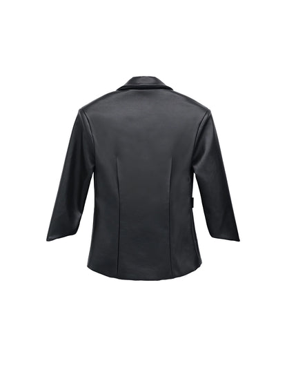 FUZZYKON Structured Waist Leather Jacket