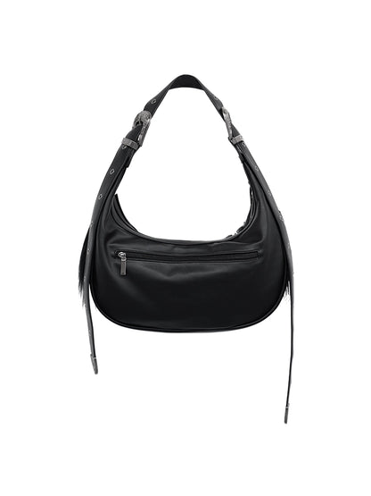 FUZZYKON Plush Black Embossed Embroidery Single Shoulder Bag