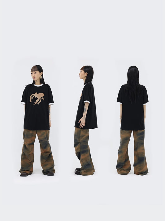 FUZZYKON Urbancore Sunset Glow Print Parachute Pants
