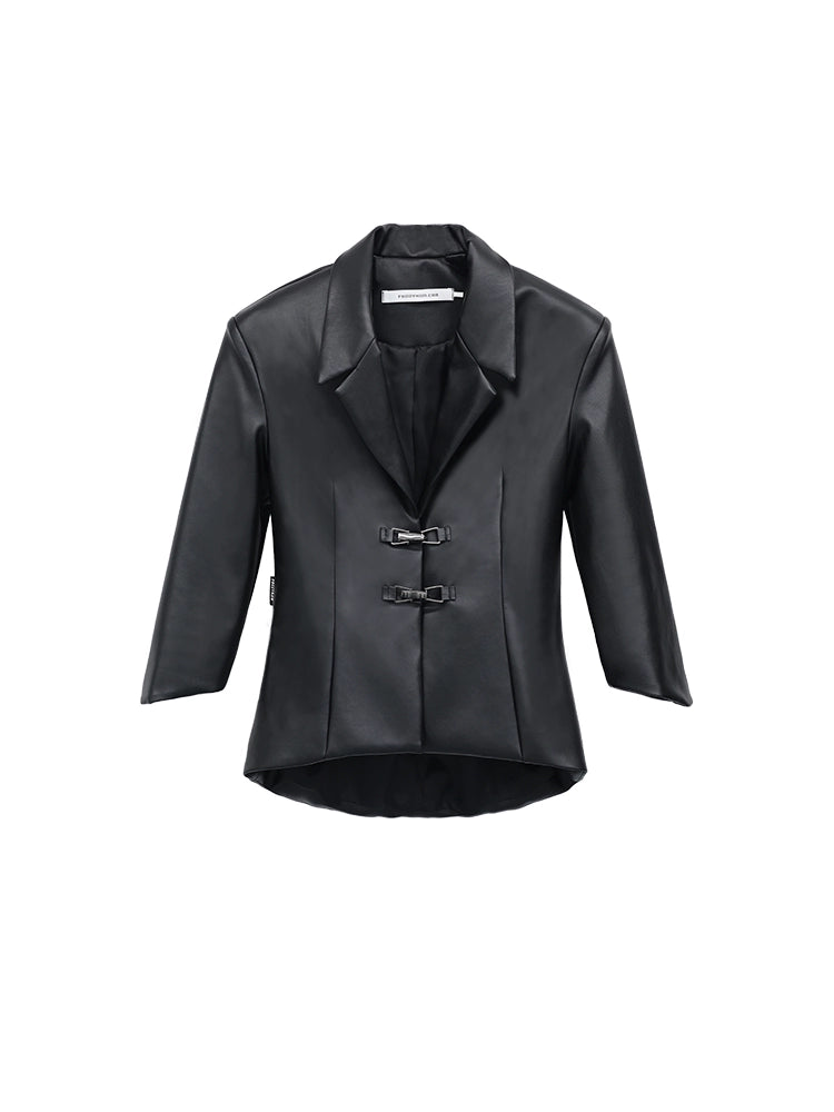 FUZZYKON Structured Waist Leather Jacket