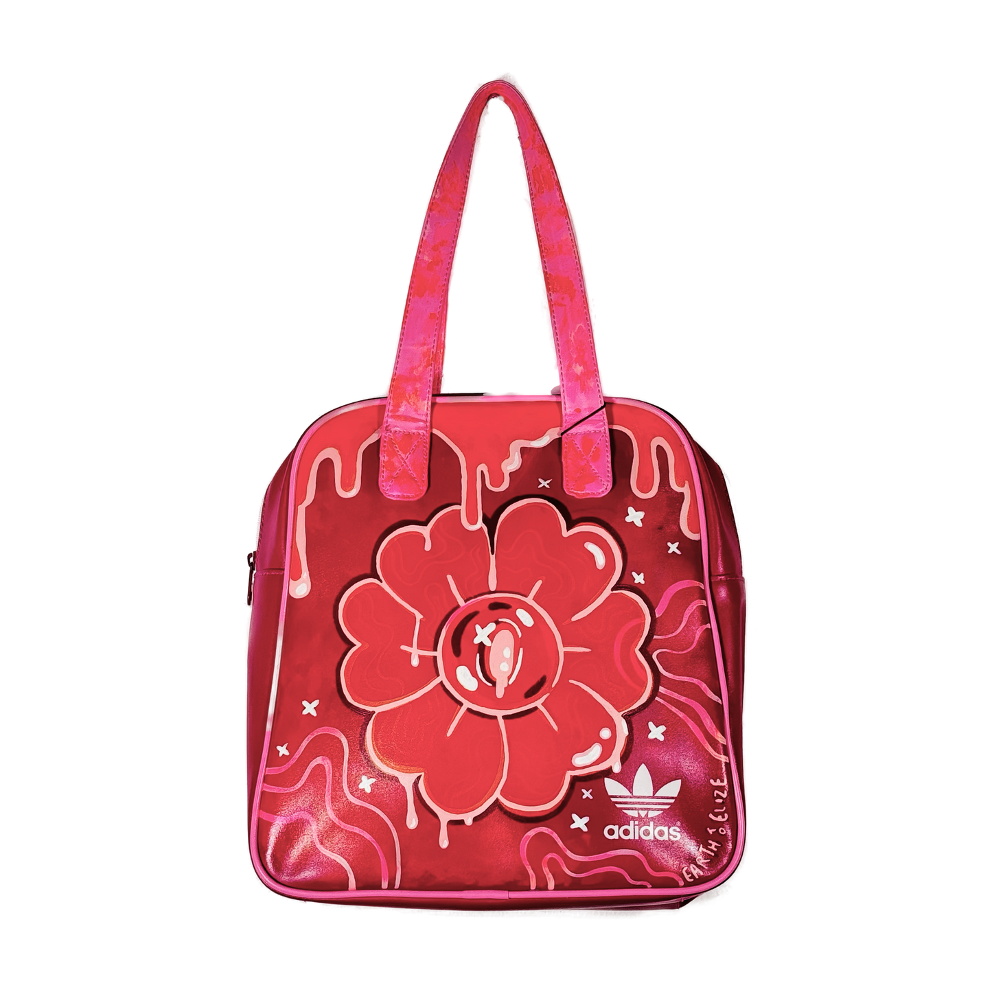 Hand Painted Adidas 'Floral Drip' Faux Leather Hand Bag