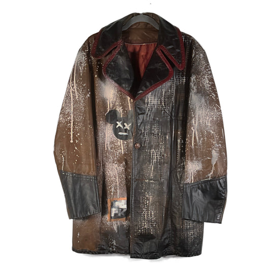 ARTful Brown Leather Painted Trench Coat
