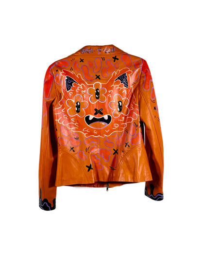 Space Cadet Hand Painted 'Feline Good' Leather Jacket