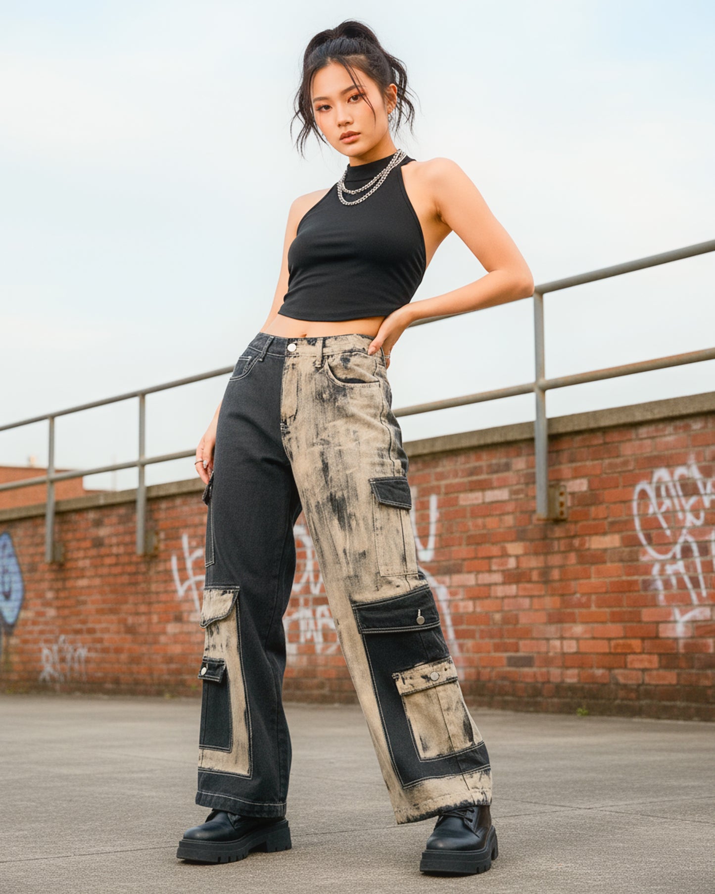 Mirror Effect Cargo Pants