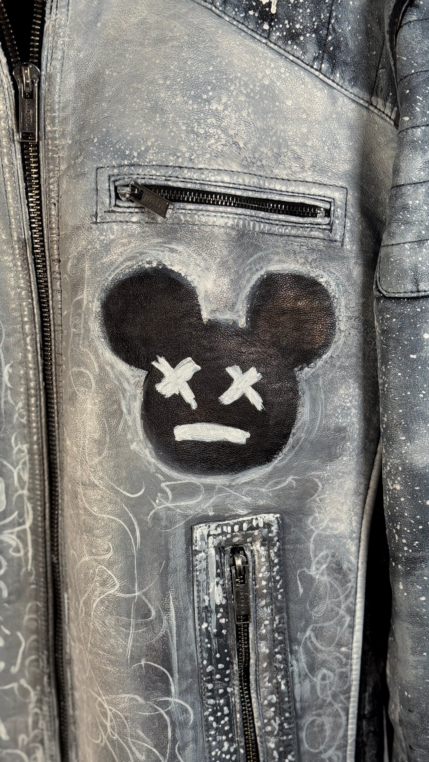 Hand-painted Alien Dreamscape Vegan Leather Moto Jacket