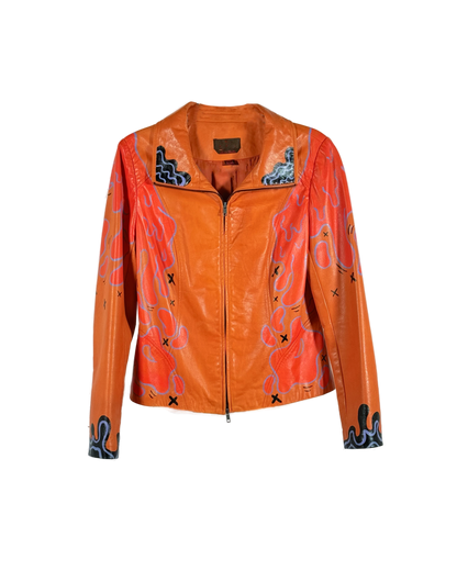 Space Cadet Hand Painted 'Feline Good' Leather Jacket