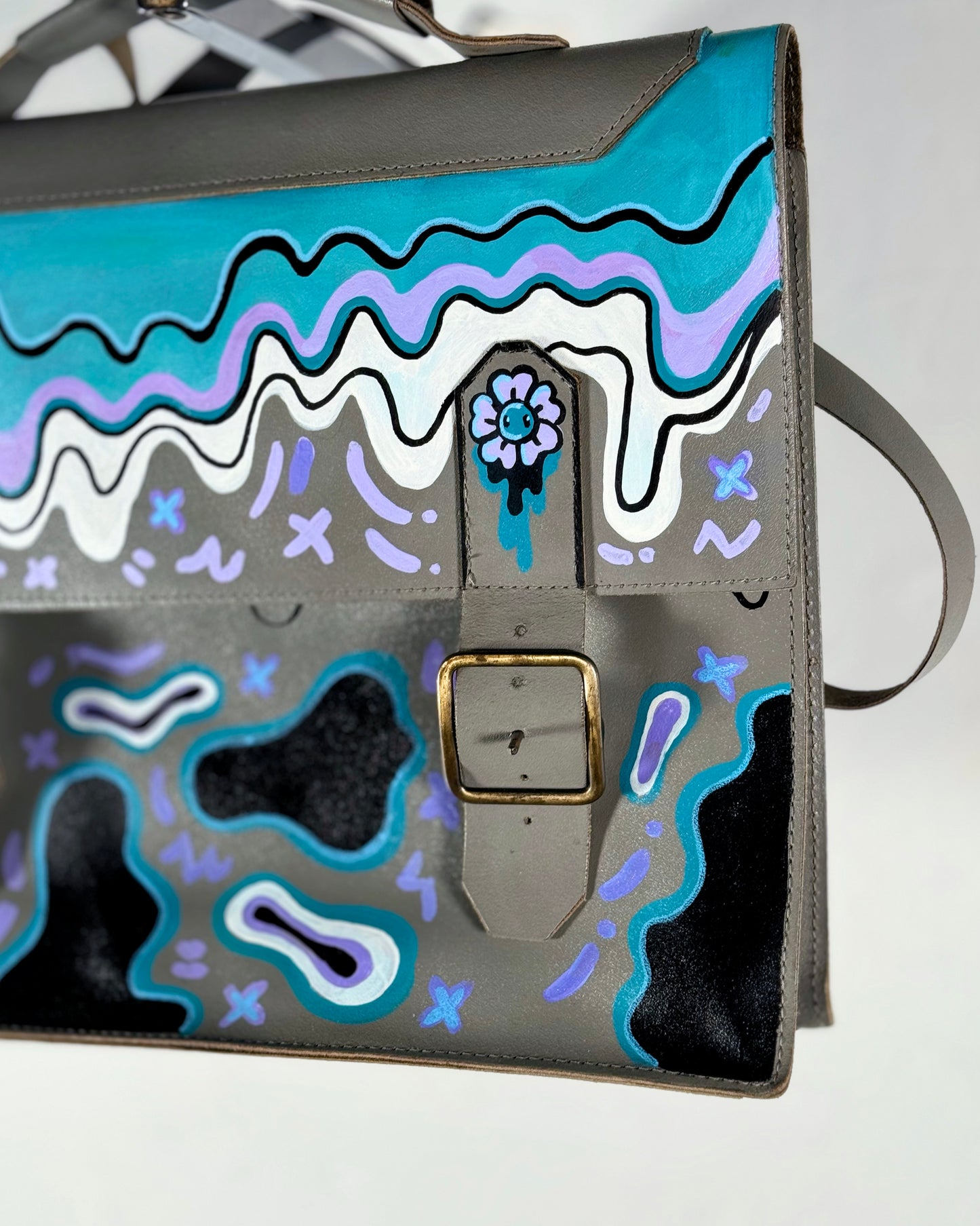 Space Cadet "Good Vibes" Hand-Painted Leather Satchel