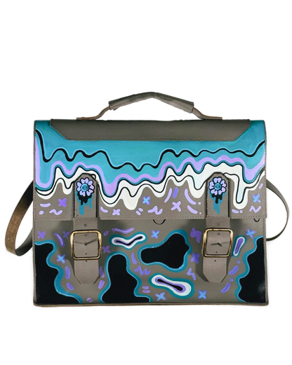Space Cadet "Good Vibes" Hand-Painted Leather Satchel