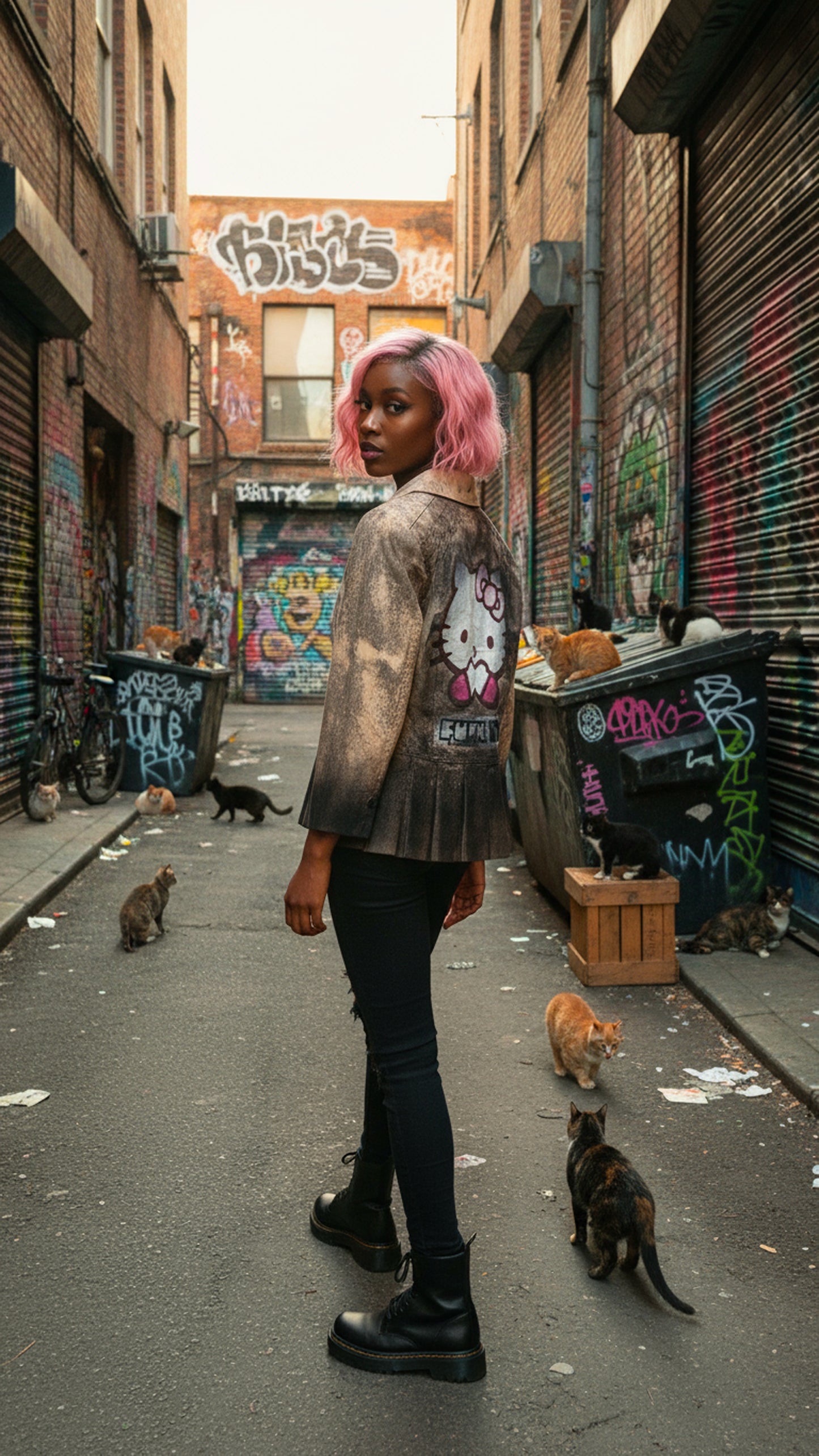 Hey Kitty Bleach Washed and Painted  Blazer