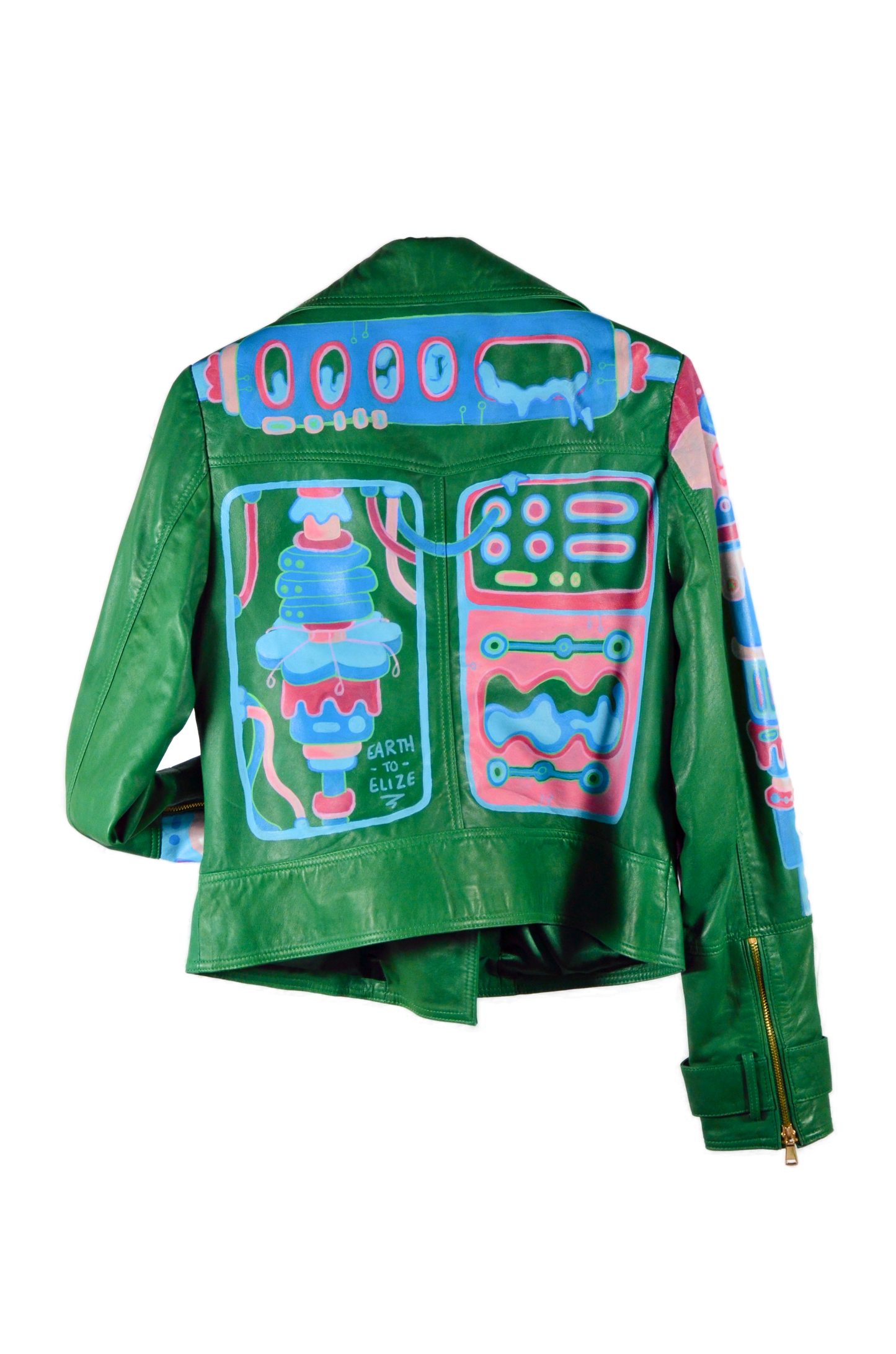 Space Cadet Moving Parts Green Leather Moto Jacket
