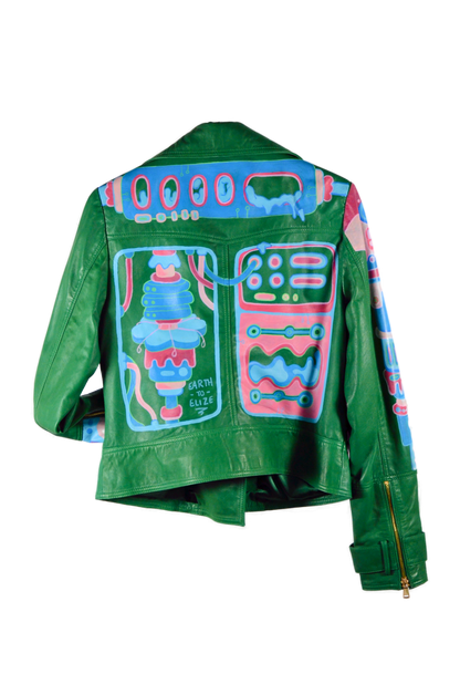 Space Cadet Moving Parts Green Leather Moto Jacket