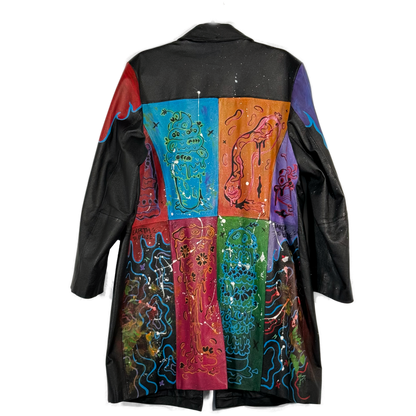 Space Cadet Hand Painted 'Fast Food?' Leather Trench Coat