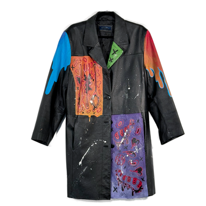 Space Cadet Hand Painted 'Fast Food?' Leather Trench Coat