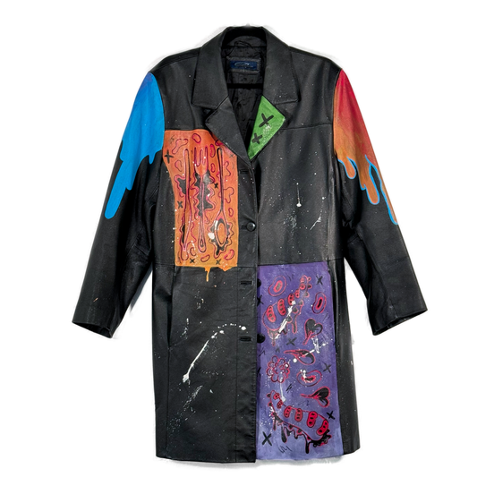 Space Cadet Hand Painted 'Fast Food?' Leather Trench Coat